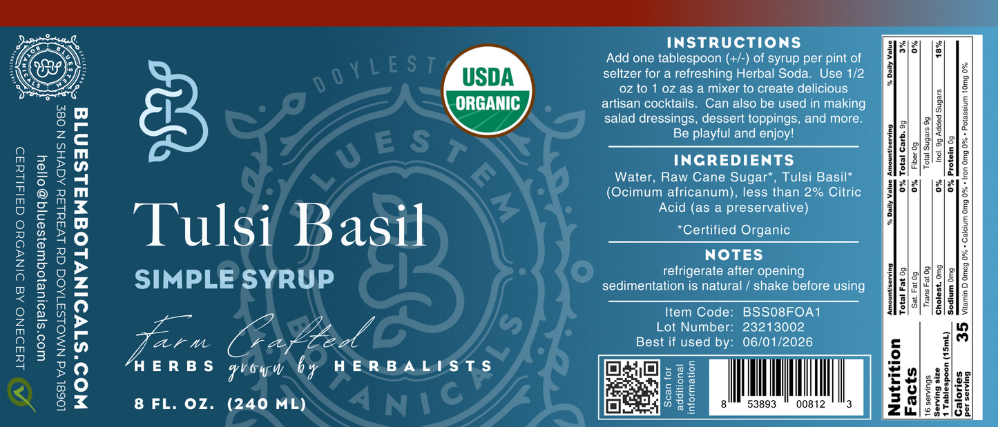 Tusli Basil Simple Syrup - Organic