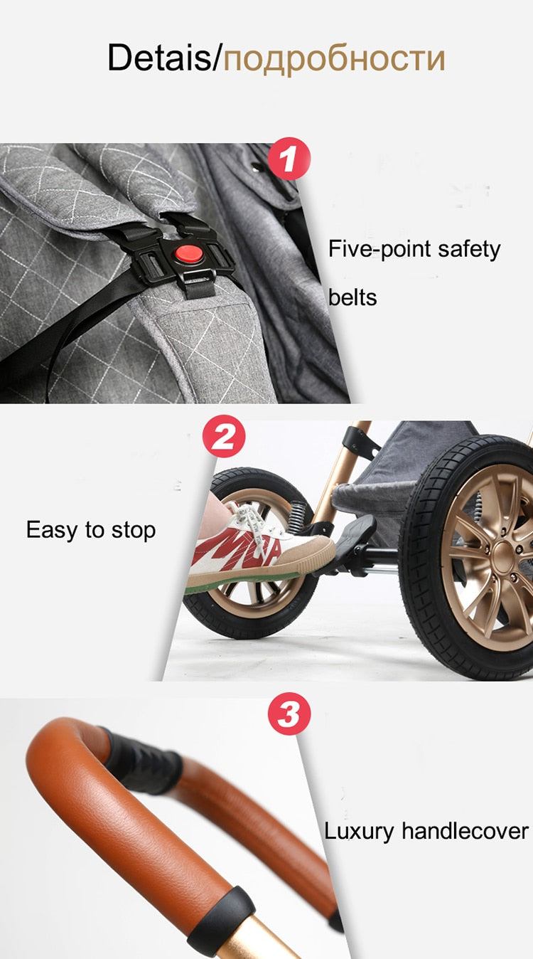 Stylish 3 in 1 Baby Stroller: Newborn Baby Travel System with Portable Pushchair, Baby Cradle, and Infant Carrier