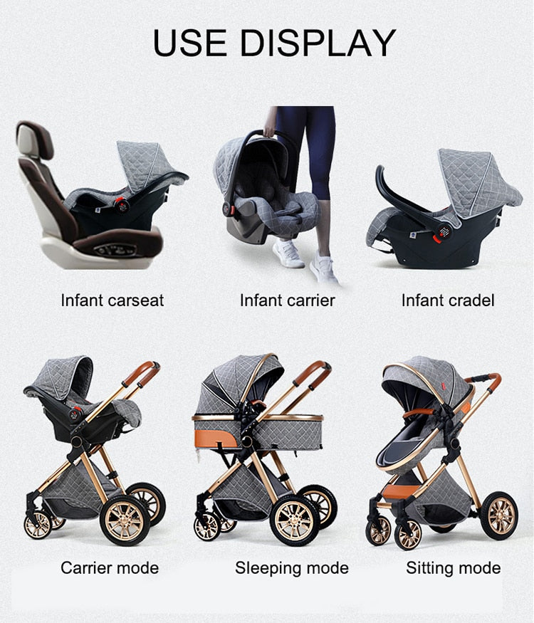 Stylish 3 in 1 Baby Stroller: Newborn Baby Travel System with Portable Pushchair, Baby Cradle, and Infant Carrier