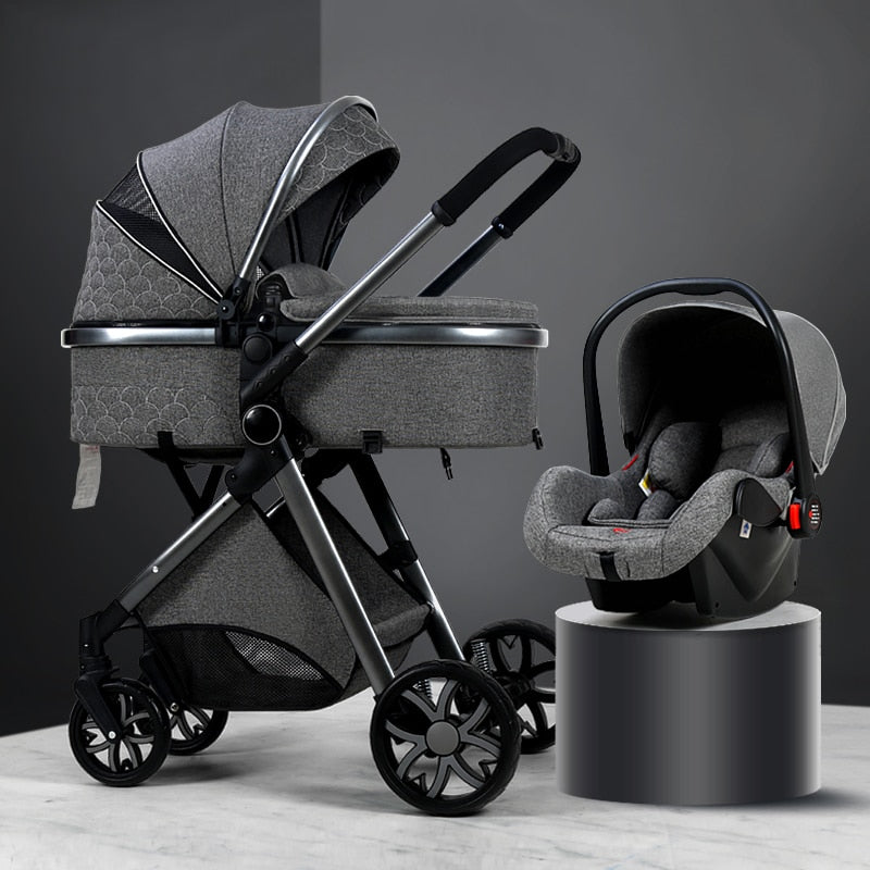 Stylish 3 in 1 Baby Stroller: Newborn Baby Travel System with Portable Pushchair, Baby Cradle, and Infant Carrier