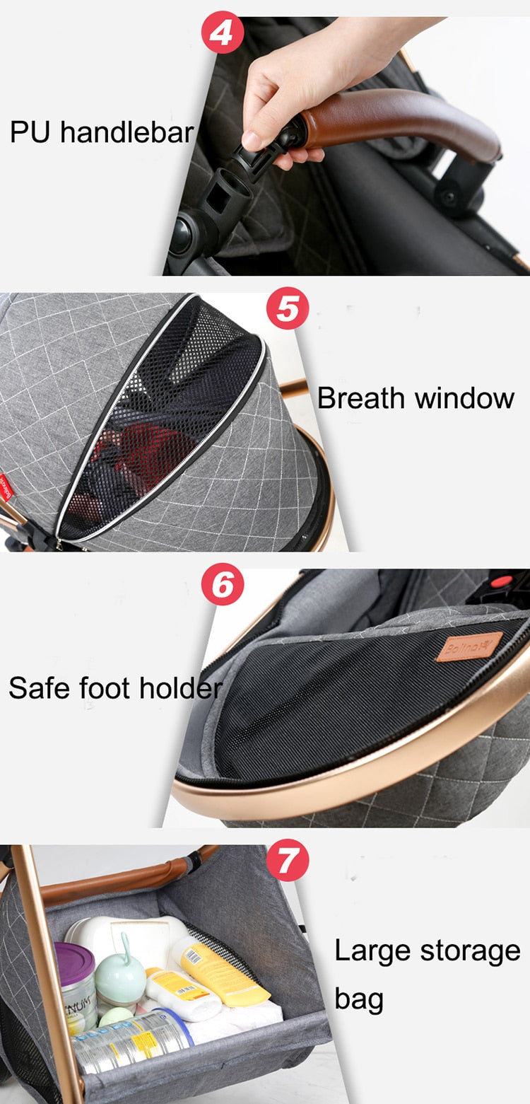 Stylish 3 in 1 Baby Stroller: Newborn Baby Travel System with Portable Pushchair, Baby Cradle, and Infant Carrier