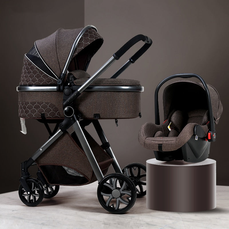 Stylish 3 in 1 Baby Stroller: Newborn Baby Travel System with Portable Pushchair, Baby Cradle, and Infant Carrier