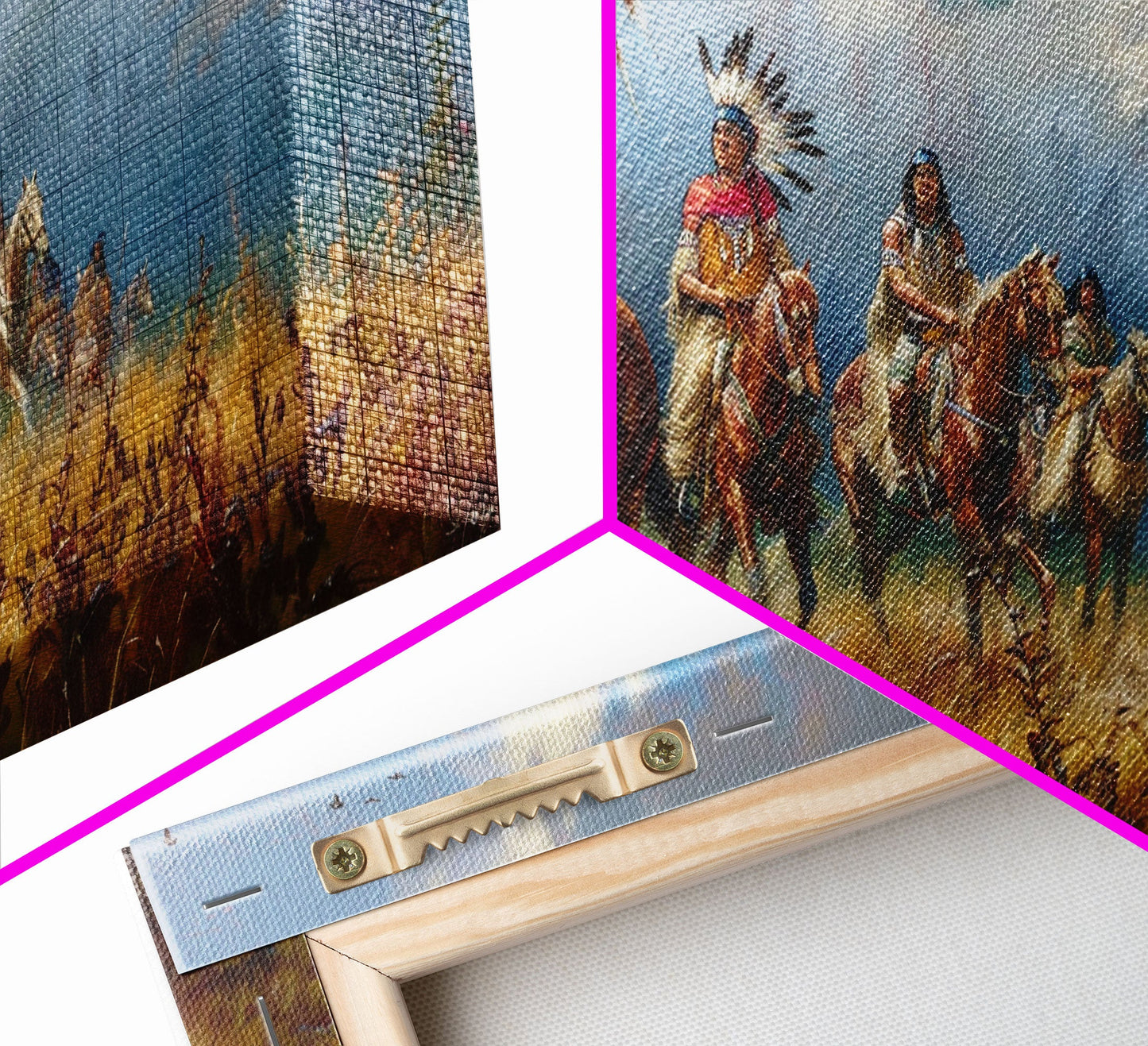 Native American Warriors on Horseback in Autumn Forest, Perfect Wall Art, Framed Canvas Print Living Room or Bedroom Decor, Historical Art