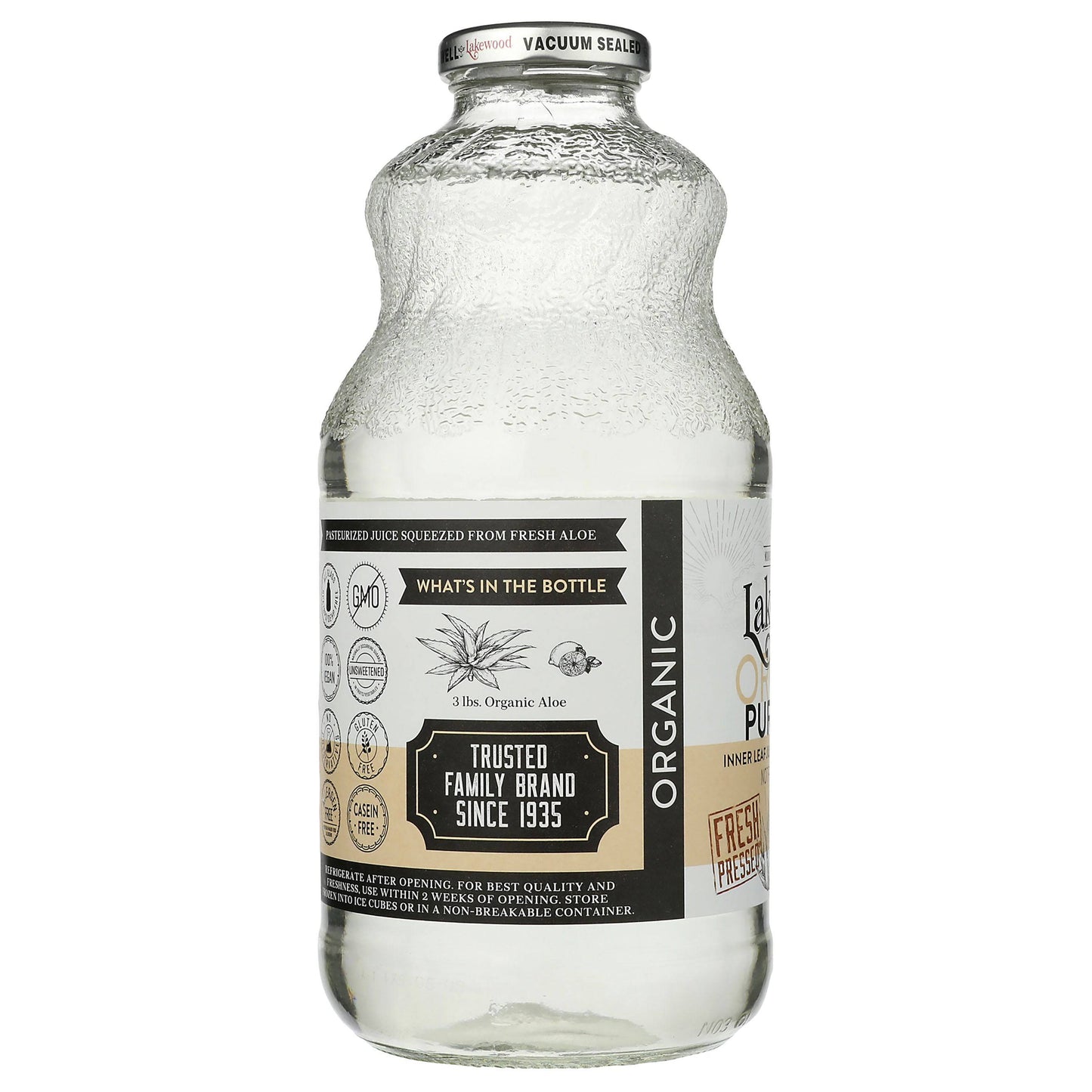 Aloe Juice, Organic, Inner Fillet Juice with Lemon, Lakewood